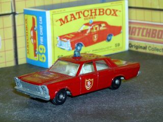 Matchbox Lesney Ford Galaxie Fire Chief Car 59 C1 All Decal Sc1 Vnm Crafted Box