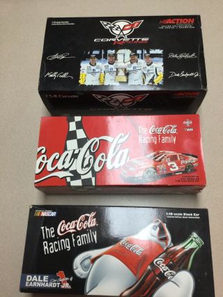 Action 3 Cars 1 X Raced Corvette & 2x Coca Cola Dale Earnhardt Jr & Sr