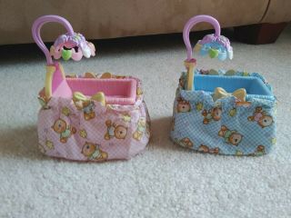 Fp Loving Family Dollhouse Set Of 2 Pink & Blue Baby Cradles Mobile Nursery Twin