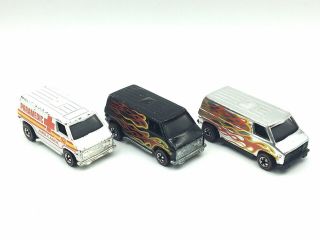 3 Hot Wheels Redline Black,  Chrome,  & White Vans