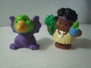 2 Fisher Price Little People Figures; 2005 Cave Woman With Egg & Purple Dinosaur