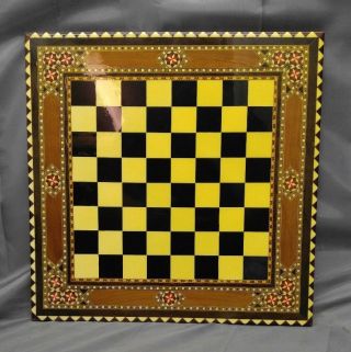 Old Vintage Handmade Mosaic Inlay Chess Gaming Play Board