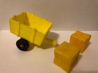 Vintage Fisher Price Little People Yellow Tractor Farm Cart With Hay