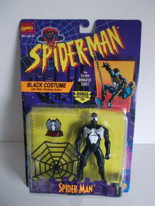 1995 Marvel Spider - Man Animated Series Black Costume Action Figure Toy Biz Nip
