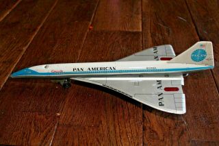 Vintage Japan Tin Toy Pan American Concorde Airplane Daiya Friction