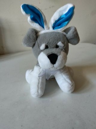 DanDee Gray White Blue Schnauzer Puppy Dog Easter Bunny Ears Bow Plush 2