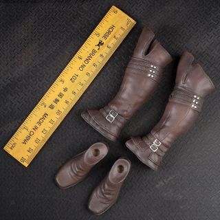 1/6 Brown Rubber Made Leather Boots Long Shoes For 12 