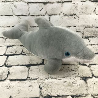 Sea World Dolphin Plush Gray Blue Eyes Stuffed Animal Soft Toy Ocean Marine