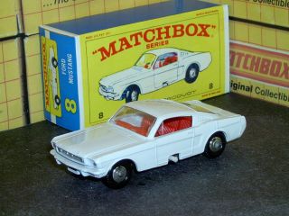 Matchbox Lesney Ford Mustang 8 E1 Trim White Red Pat Pend Sc3 V/nm Crafted Box