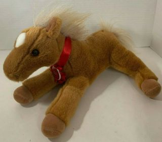 Wells Fargo Bridget Legendary Pony Horse Plush Brown Red Ribbon Lying Down