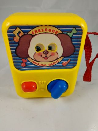 1990 Shelcore Windup Musical Radio Puppy Moving Eyes Plays Brahms Lullaby
