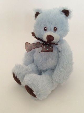 First & Main Blue Brown Blue Beary Teddy Bear W/ Polka Dot Bow 10” Baby Plush