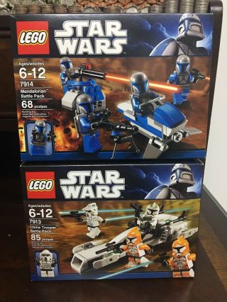 2 Lego Star Wars 7914 & 7913 Clone Trooper Speeder & Mandalarorian