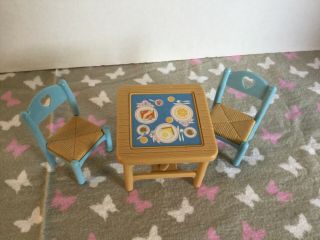 Fisher - Price Loving Family Dollhouse 1993 Flip Top Dining Table & 2 Blue Chairs