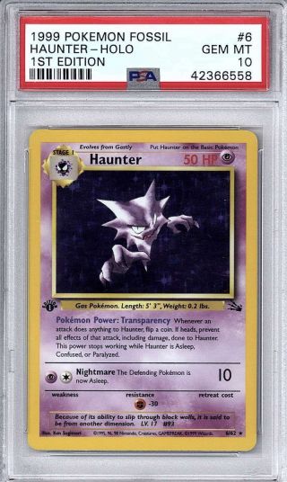 Hunter 1999 Fossil Holo 1st Edition First Pokemon Card Psa 10