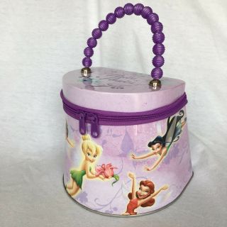 Disney Tinker Bell And Friends Tin Box Purse With Beaded Handle Zipper Closure