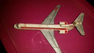 Vintage Twa Boeing 727 Friction Powered Tin Jet Airplane Made In Japan