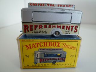 Matchbox Lesney No.  74a Mobile Canteen Refreshments Bar Issued 1959 Boxed Vgc