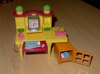 Fisher - Price Loving Family Computer Hutch Desk Dollhouse Furniture Phone Office