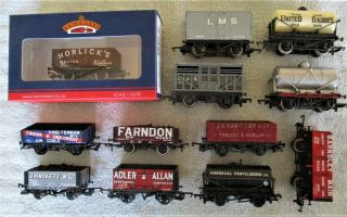 12 British Goods Freight Wagons,  Tank Cars - Bachmann,  Hornby,  Mainline,  Lima Oo