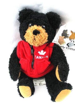 Curly Critters Baxter Teddy Bear 11 Inch Stuffed Animal Toy Canada Red Vest B@26