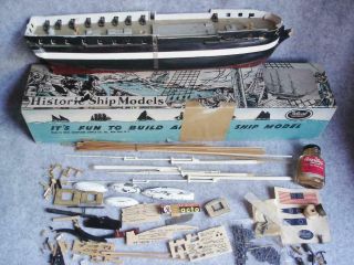 Vintage Constitution Frigate Wood Hull Metal Lifeboats Model Orig.  Box Parts Kit