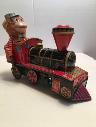 Vintage Litho Tin Modern Toy Japan Monkey Driving Train 1960 