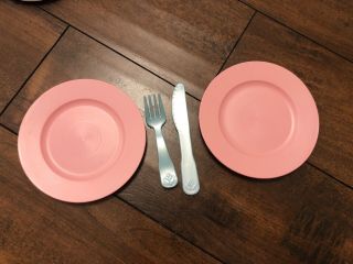 Vtg Fisher Price Fun With Food Elegant Set Replacement Fork Knife Pink Plates