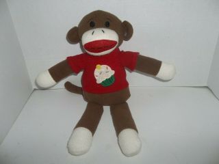 Dandee Brown Sock Monkey Plush With Red Shirt And Cupcake 16 " Tall