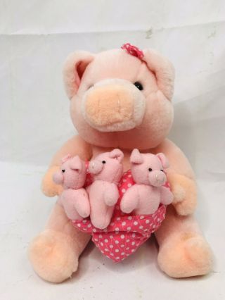 Russ Caress Soft Pet Pink Mother Mom Pig W/ Baby Piglets Plush Heart Stuffed
