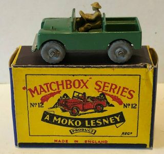Orig Matchbox Series 1954 Moko Lesney No 12a Green Land Rover Car Jeep Orig Box