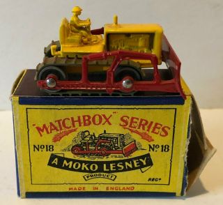 Orig Matchbox Series 1955 Moko Lesney No 18a Red & Yellow Caterpillar Bulldozer