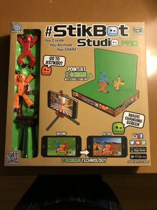 Zing Stikbot Studio Pro Toy Figure 1 Tripod 2 Stikbots 2in1 Green & Blue Screen