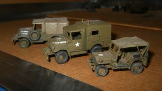 ROCO MINITANKS - WWII - US MOBILE HQ TRUCK - 3ea.  - HQ PLATOON PAINTED & DECALED 2