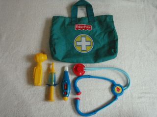 Fisher Price Doctor Nurse Medical Kit Playset W Bag Stethoscope Thermometer 5pc