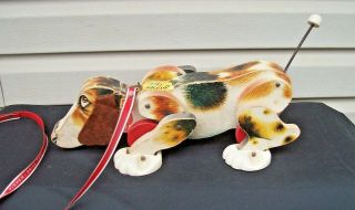 1961 Vintage Fisher Price Snoopy Bassett Hound Dog Wooden Pull Toy 181