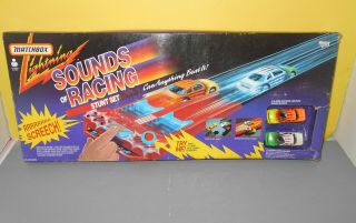 1992 Matchbox Lightning Sounds Of Racing Stunt Set With 2 Cars -