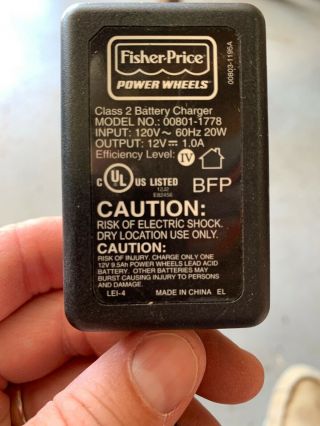 00801 - 1778 Fisher Price Power Wheels 12v Ac/dc Battery Charger Adapter.