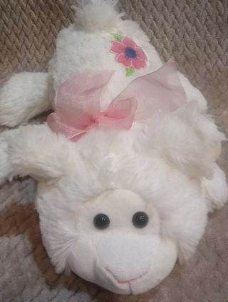Goffa White Easter Rabbit Bunny 12 " Long Stuffed Plush Toy Flower Pink Ribbon