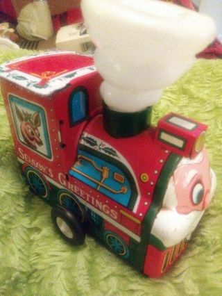Tin Locomotive Vintage Tin Wind Up Toy Train Engine Santa Claus Christmas