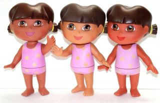 Three 2002 Mattel Viacom International Hard Plastic Dora The Explorer Swim Doll