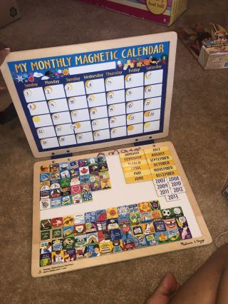 Melissa And Doug My Monthly Magnetic Calendar Kids Wood Folding Hanging Ages 3,