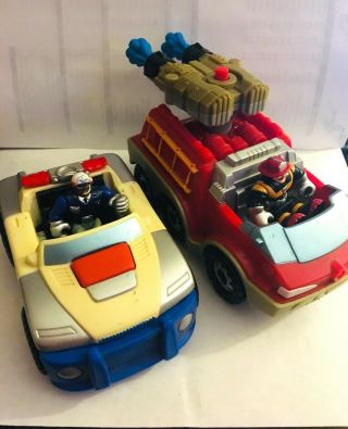 Fisher Price Rescue Heroes Fire Truck W/missile Launcher,  Police Car & Figures