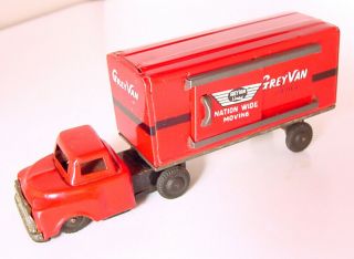 1950s Haji Japan Tin Friction 6 " Grey Van Lines Tractor Trailer Red Toy