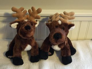 Set Of 2 Webkinz Reindeer Brown Plush Stuffed Animals,  No Code,  Euc
