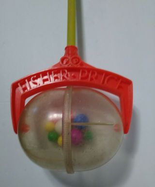 Vintage Fisher Price Rattle Ball Push Pull Toy Wooden Stick Toy made in U.  S.  A 2