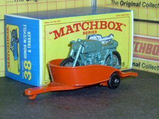 Matchbox Lesney Honda Motorcycle &trailer 38 C1 Orange Sc2/a1 Ex/nm Crafted Box
