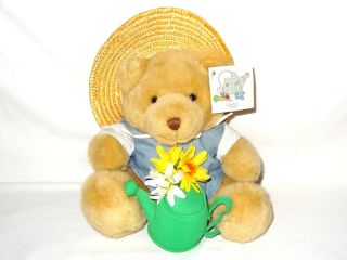 Papel Bear Teddy From The Garden 9 " Plush Cranberry Square Spring Watering Can