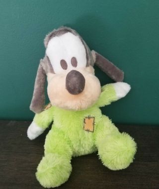 Disney Parks Baby Goofy Plush Long Pile Pastel Green Soft Rattle Toy 10 " Chimes