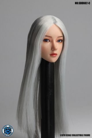 Duck SDDX02C 1/6 Long Grey Hair Female Head Carving 12  Female Head Mode 2